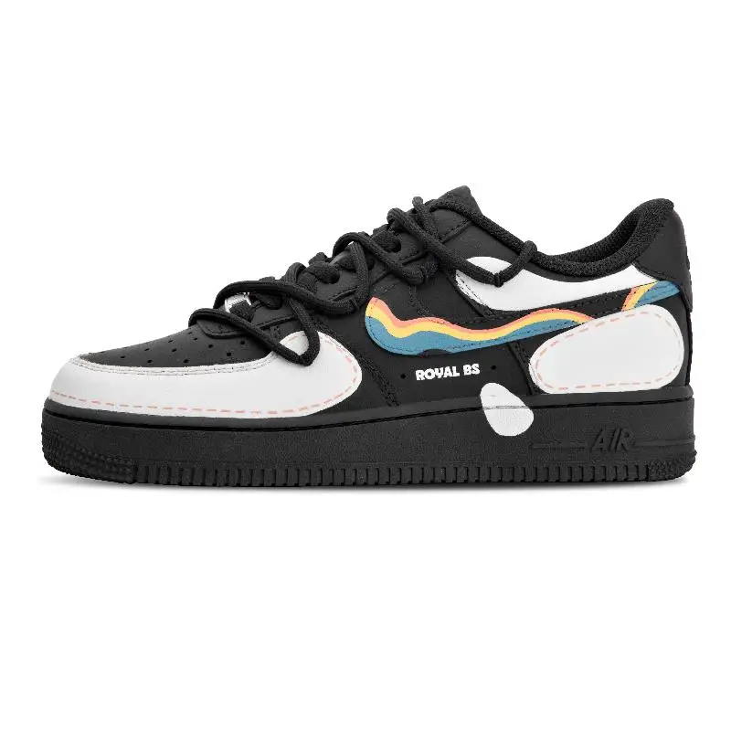 

[Custom Rainbow whale]Nike Air Force 1 Anti Slip Wear Resistant Low Top Skateboard Shoes Unisex Black White