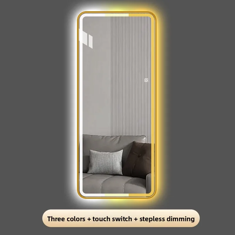 Espejo cuadrado de cuerpo entero, luz LED inteligente, espejo largo luminoso con marco de Metal enchufado en espejo de tocador de maquillaje