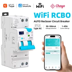 TUYA WIFI RCBO LED interruttore automatico intelligente regolabile interruttore differenziale con protezione da sovracorrente e perdite