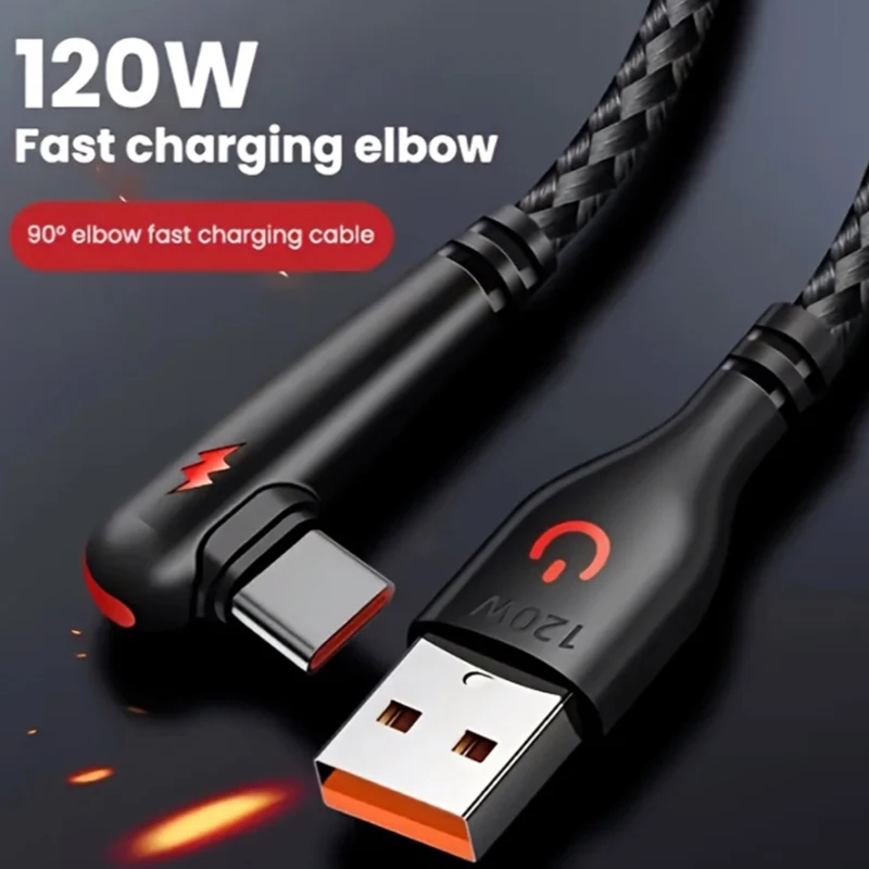 120W Fast Charging USB To C Cable 90 ° Bend Design Suitable For Huawei  Honor Vivo Charging Cable