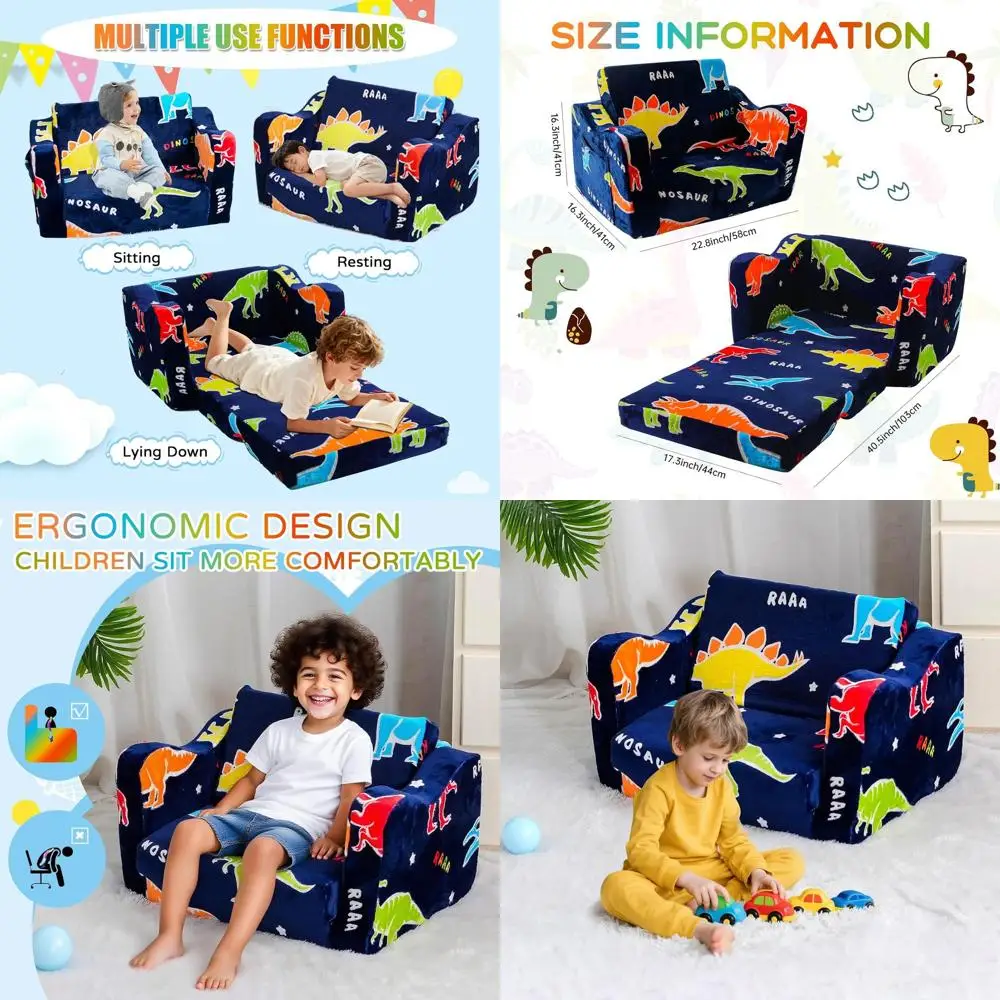 

Диван-кровать для малышей в виде динозавра со светящимися элементами, дизайн 2-в-1 для мальчиков и девочек