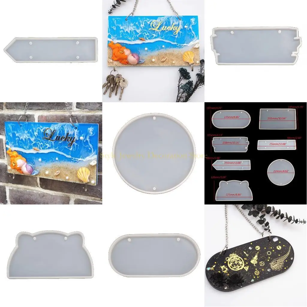 D46E Silicone Molds for Resin Rectangle Doorplate Epoxy Crystal Mold DIY Tablet Pendant Door Hanging Welcome Sign Plate Craft