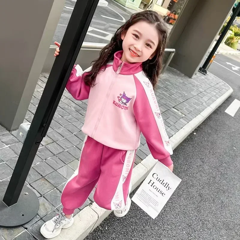 Dolce Kuromi Anime Kawaii Moda Sanrio Ins Camicia a maniche lunghe Giacca Pantaloni Autunno Abbigliamento carino Cappotto di colori abbinati Regali per bambini