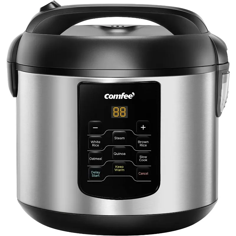 

COMFEE' Compact Rice Cooker, 6-in-1 Stainless Steel Multi Cooker, Slow Cooker, Steamer, Saute, and Warmer