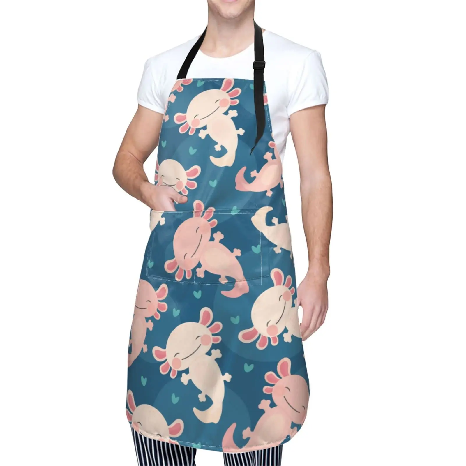 Cute Axolotl Waterproof Apron Cooking Kitchen Apron Unisex Adjustable Apron