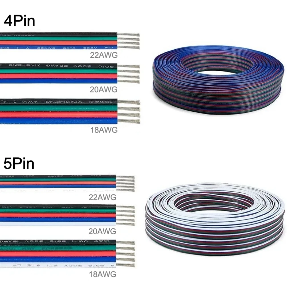 LED strip extension cable 2/3/4/5/6Pin RGB RGBWW CCT Dedicated ribbon cable light wire copper wire 18/20/22AWG 5/10/20meters