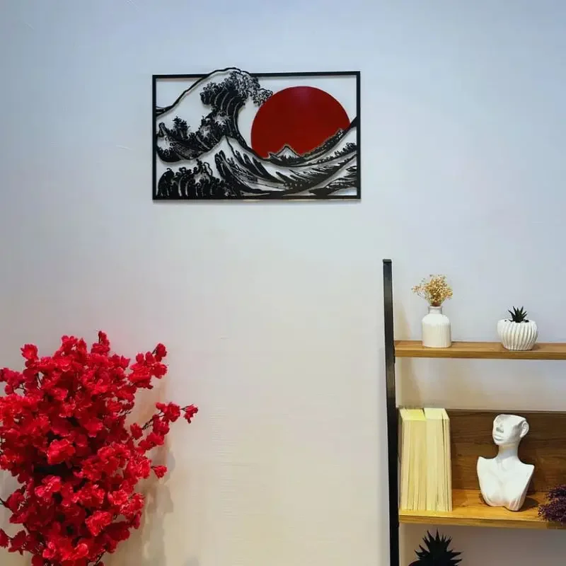 CIFBUY Japanese Ukiyo-e Great Wave Design Iron Metal Wall Sculpture, Wall Art for Living Room Office Home Decor Gift