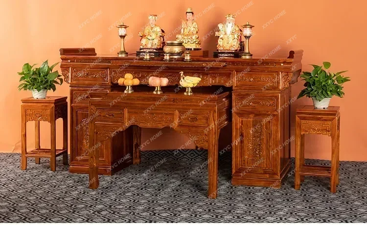 Solid Wood Buddha Cabinet God of Wealth Camphor Wood Shrine Household Altar Altar Clothes Closet Economical