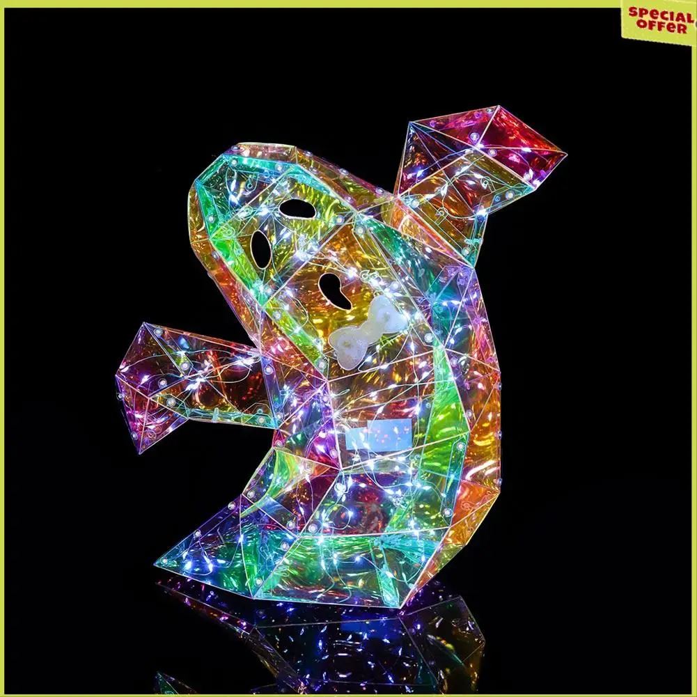 A34R Patung Hantu Seram Warna-warni Prismatik, Patung Hantu LED, Dekorasi Halloween Patung Hantu Lampu Malam