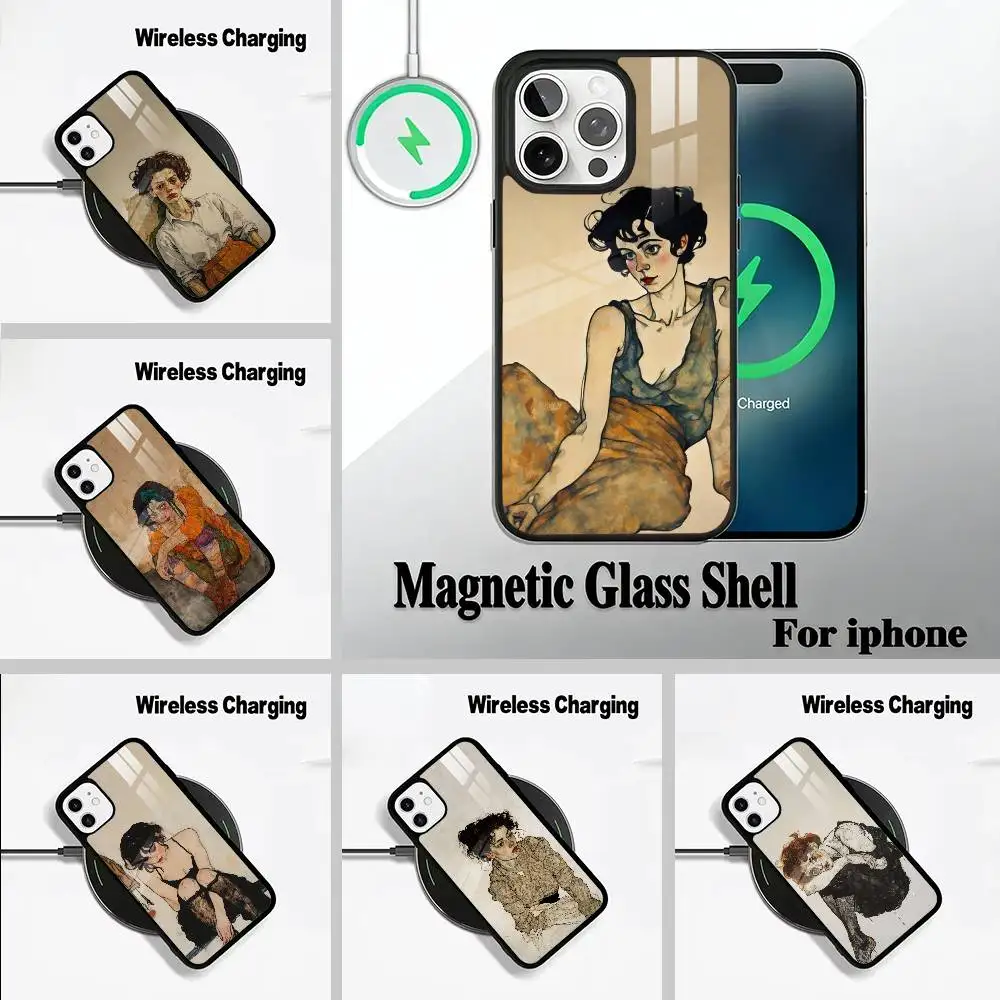 

E-Egon S-Schiele For IPhone17 16 15 14 13 12 11 Plus Pro Max Plus Wireless Charger Phone Case