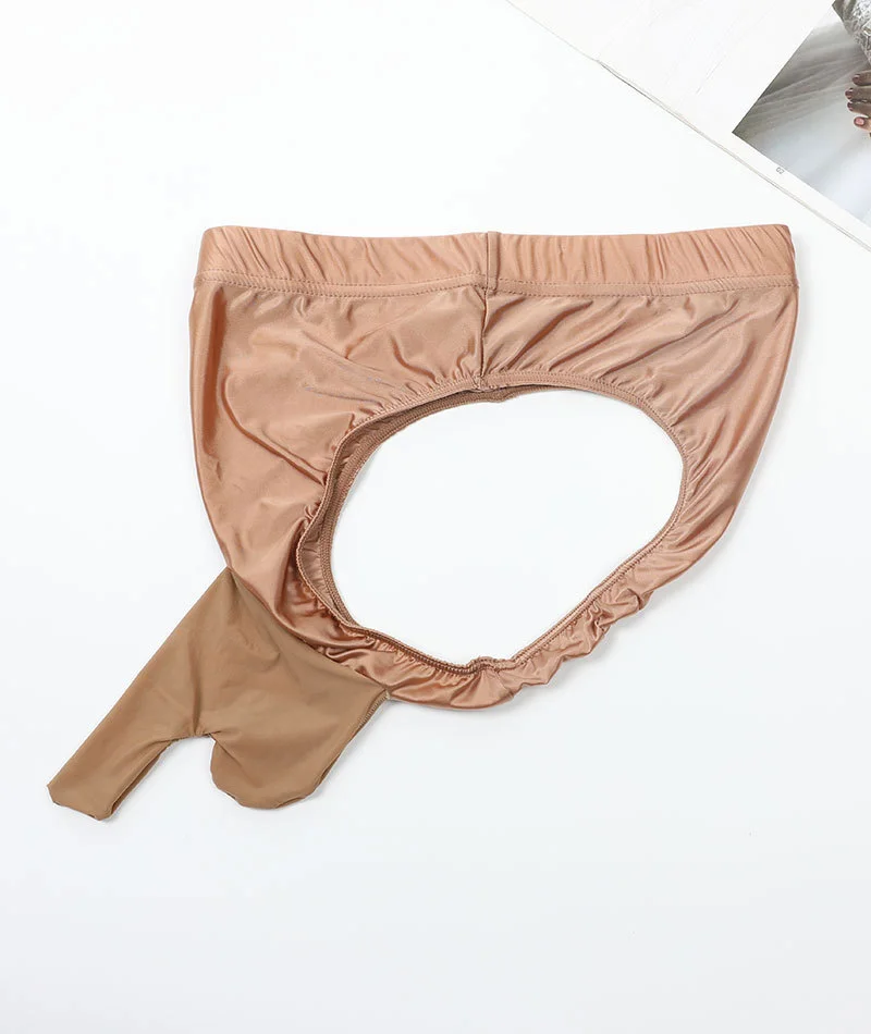 Oily Sissy Pouch Panties Mens Seamless High Waist Underwear Sexy Cock Pouch High Elastic Gay Wear Glossy Ice Silk Erotic Briefs