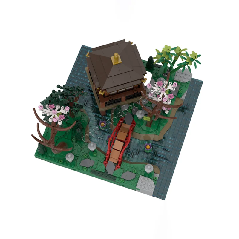 1373 pçs moc medieval luxo tranquil jardim modelo modular arquitetura bloco de construção diy educação montagem crianças brinquedos presentes
