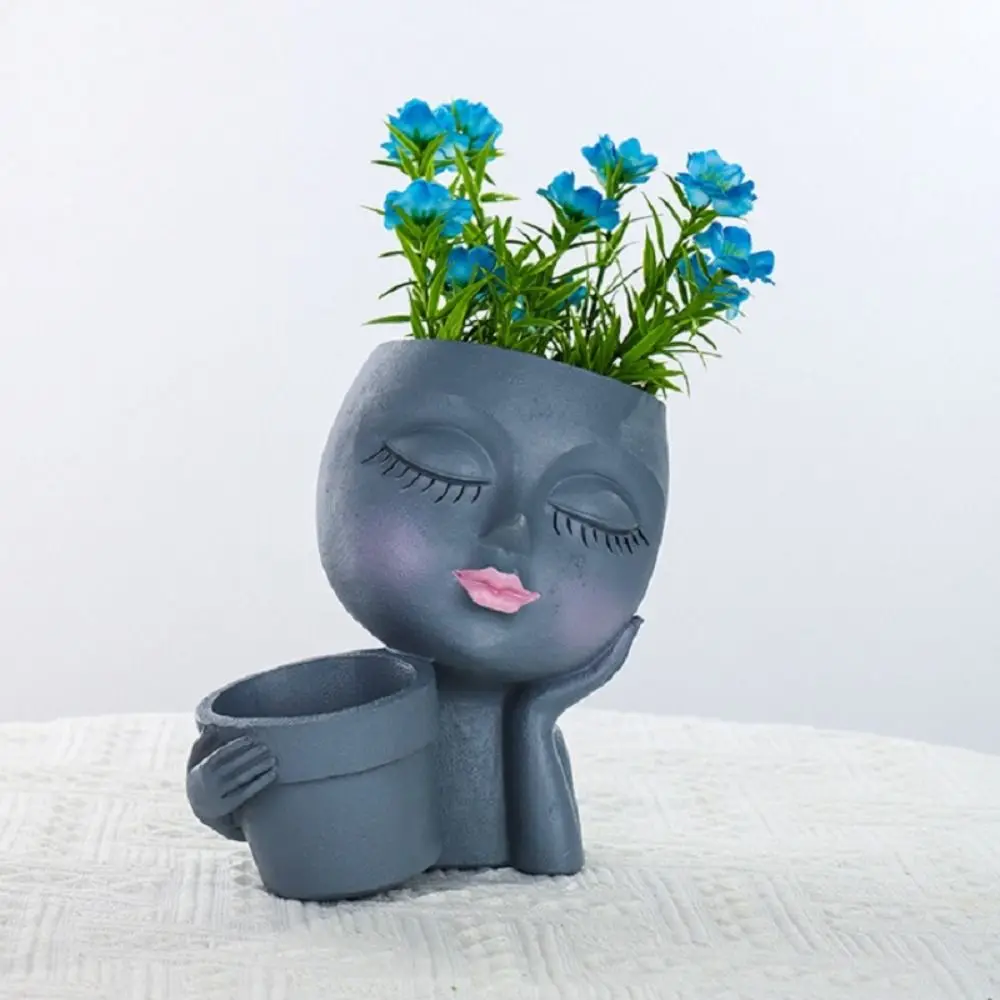 with Drainage Hole Handheld Basket Girl Flowerpot Mini Simulation Resin Girl Face Flowerpot Creative Handmade