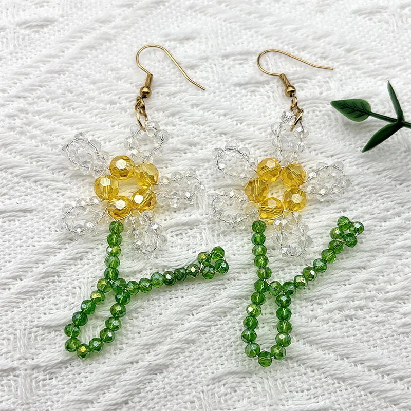 اليد المنسوجة الزجاج مطرز زهرة شرابة إسقاط أقراط للنساء الفولاذ المقاوم للصدأ الفاخرة الملونة Y2K وأقراط مجوهرات هدية #3