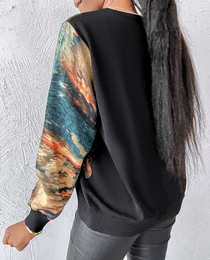 Elegant Sweater for Women Abstract Tie Dye Pattern Pullover Sweater Cewneck Long Sleeve Tops Autumn Winter Fashion Sweater