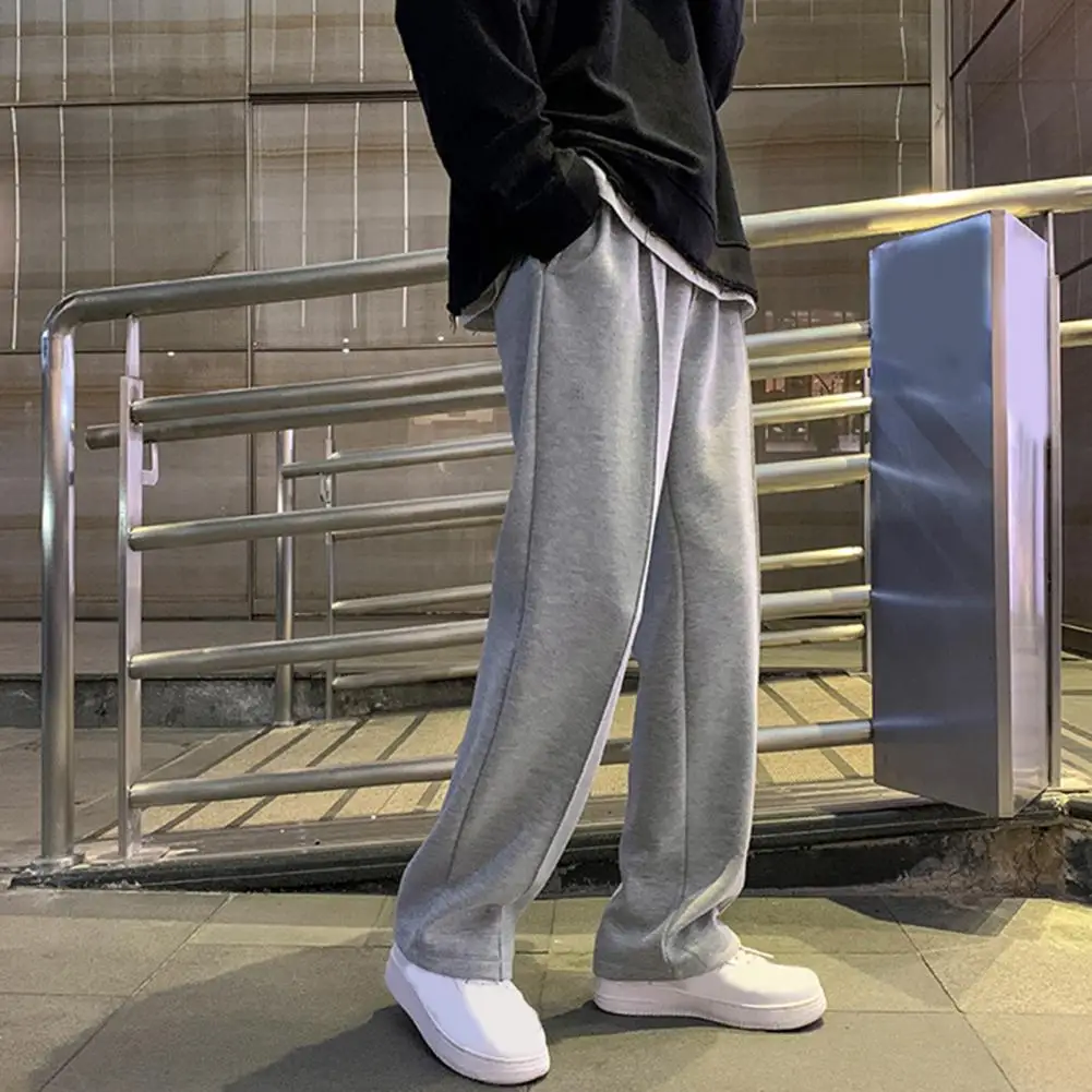 Men Sweatpants Straight Elastic Waist Drawstring Loose Match Top Deep Crotch Wide Leg Comfortable Men Pants Men Clothing