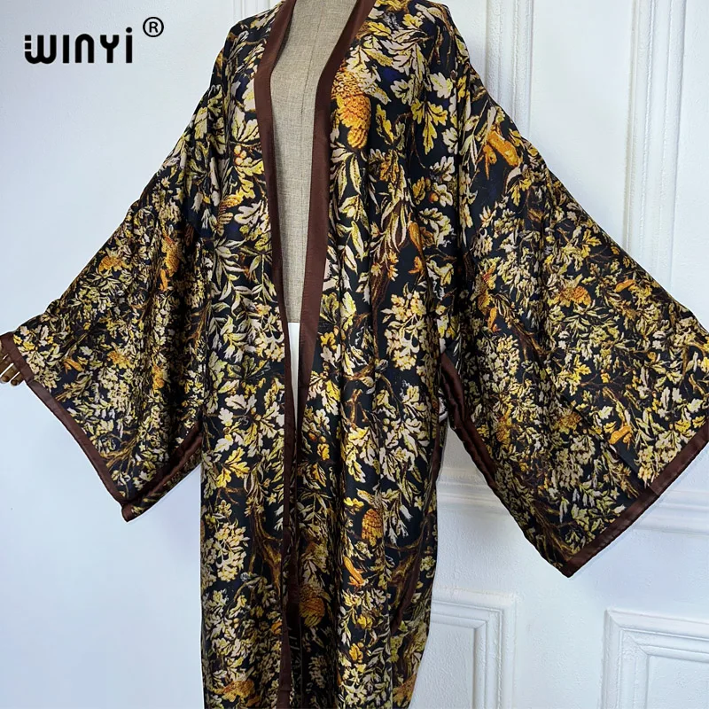 WINYI beach cover up print kimono maxi Dress Beach Wear Boho Cardigan abaya dubai luxury women muslim dress africa Long  coat