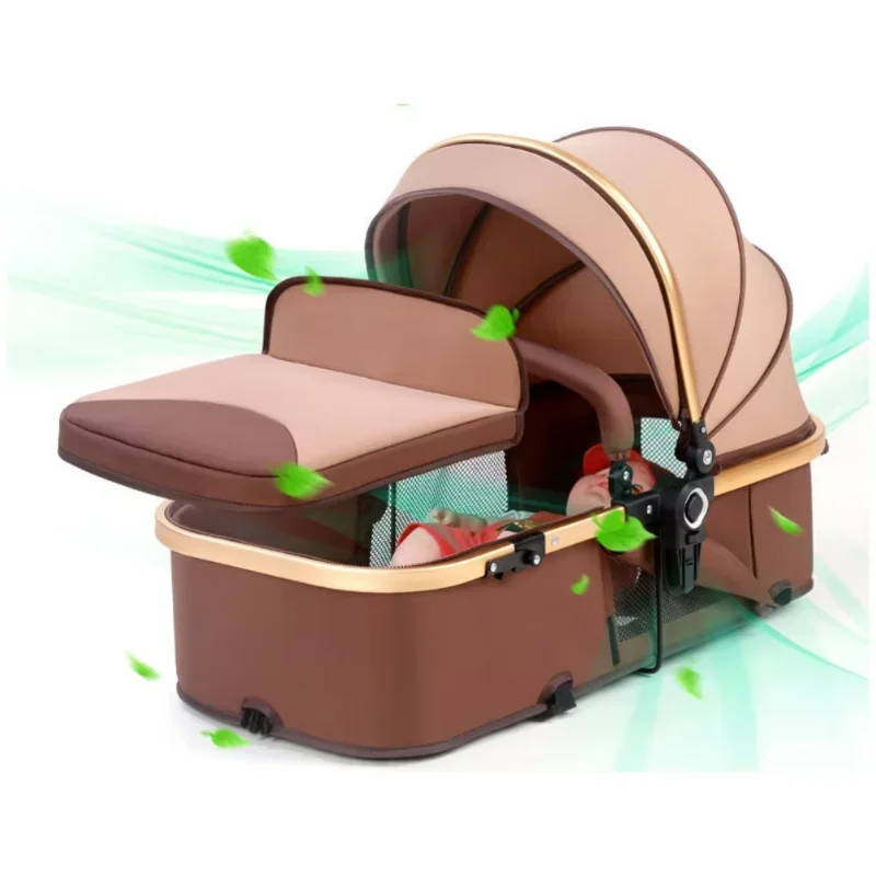 Luxury Baby Stroller with Bassinet Mode Foldable Infant Stroller High Landscape Reversible Stroller Travel Pram Baby Carriage