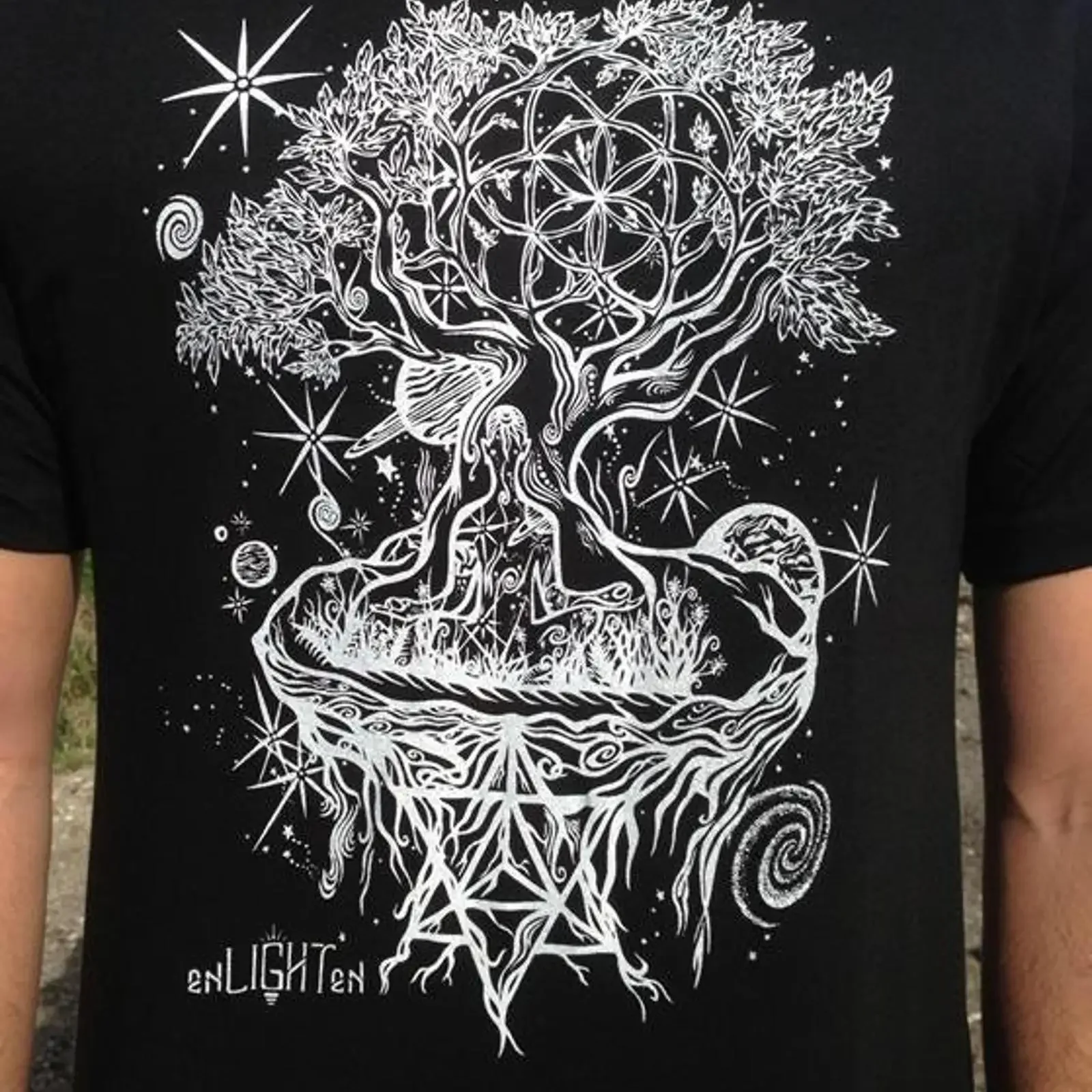 Ascension Organic Bamboo Ring Spun T Shirt Sustainable Sacred Geometry Clothing by Enlighten Co vintage Washed Casual