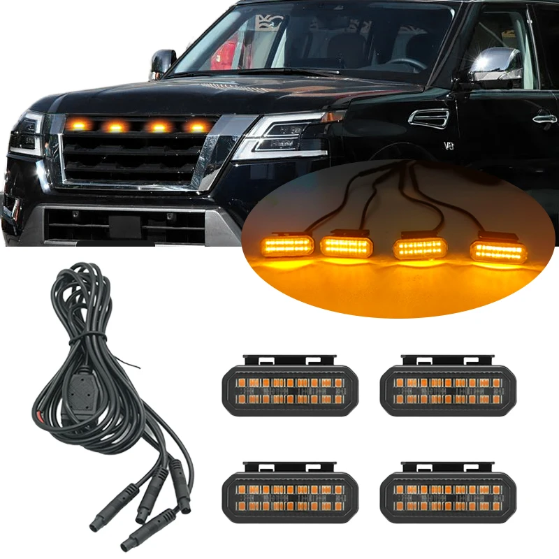

LED Car Lights Front LED Grille Lights With Harness Eagle Eye Lamp FOR NISSAN PATROL center mesh small yellow light Accessorie