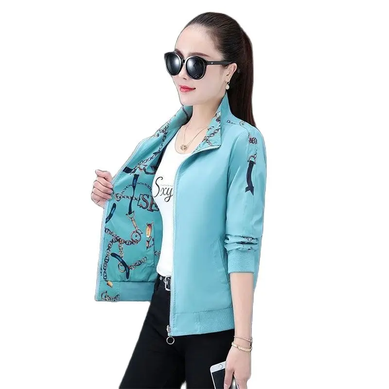 

New Spring Autumn Women's Coat Double Sided Put On Leisure Baseball Uniform Loose Outerwear Wild Fashion Printing Short Jacket