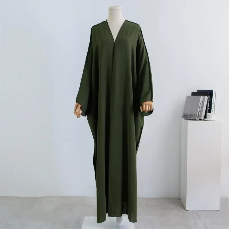 Muslim Out Open Front Abaya Cardigan Smocking Sleeve One-piece Prayer Women Jilbab Islamic Clothing Dubai Saudi Robe Turkish