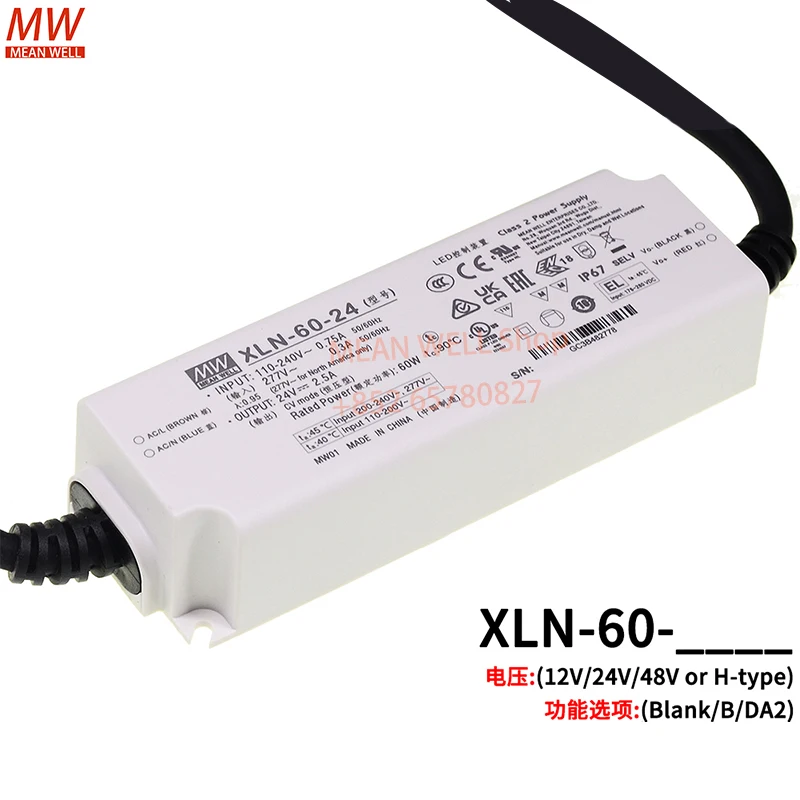 MEAN WELL 60W Multiple-Stage Constant Power/Constant Voltage LED Driver Switching Power Supply XLN-60-H XLN-60-12 XLN-60-24