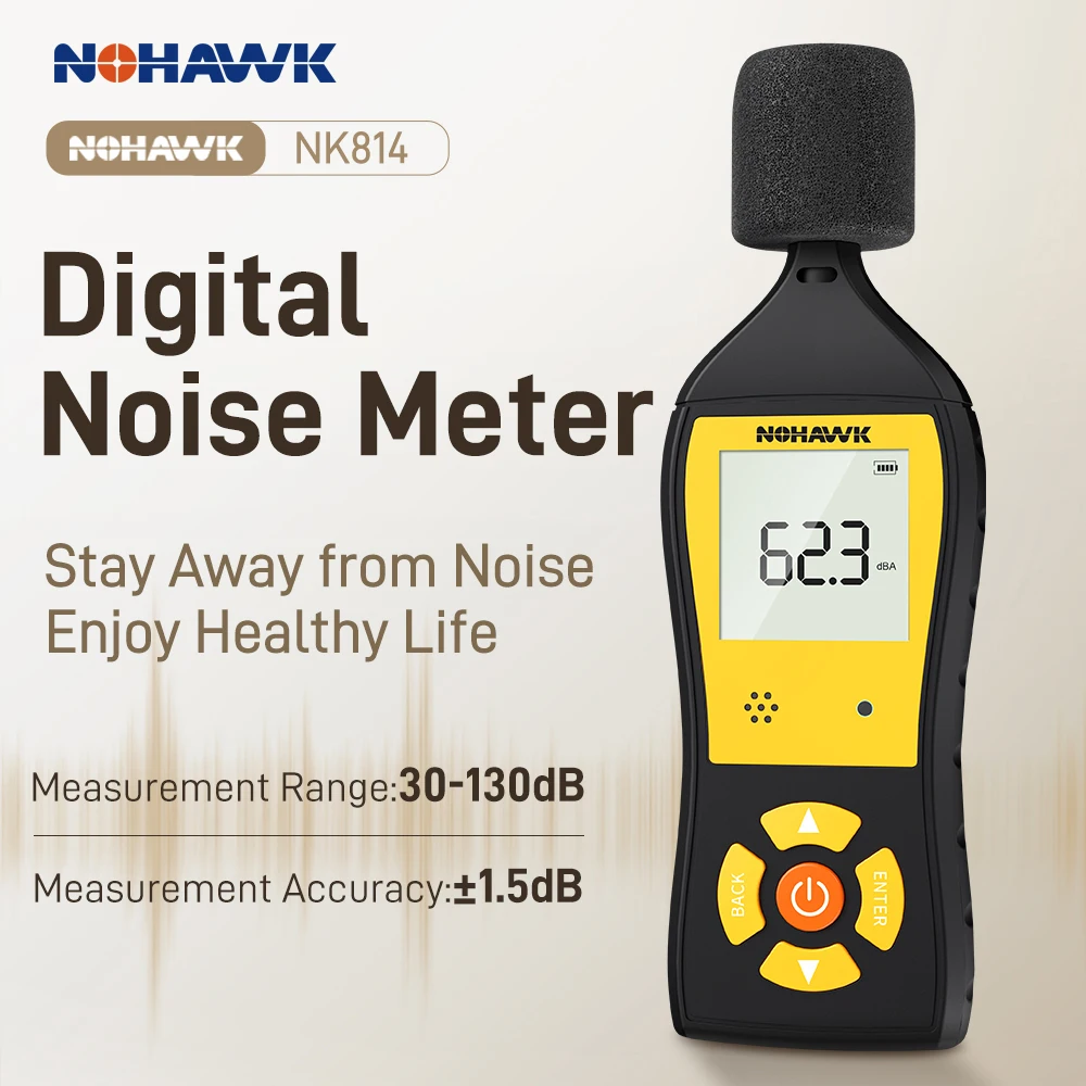 NOHAWK Mini Audio Digital Sound Level Meter Noise Measurement Instrument DB Meter 30~130dB Portable Noise Decibel Meter Tools