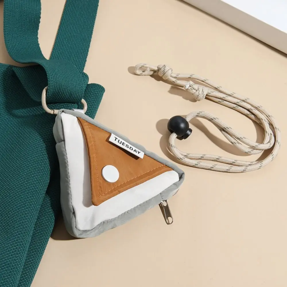 Hanging Neck Triangle Coin Purse Lanyard Key Storage Bag Contrasting Colors Wallet Earphone Bag Nylon Small Item Bag Travel