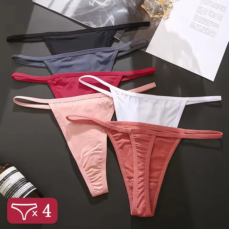 4-teiliges Set Nahtlose Baumwoll-Komfort-Slips für Damen Sexy Niedrige Taille Einfarbig Atmungsaktive G-String Unterwäsche Weibliche Sexy Tangas