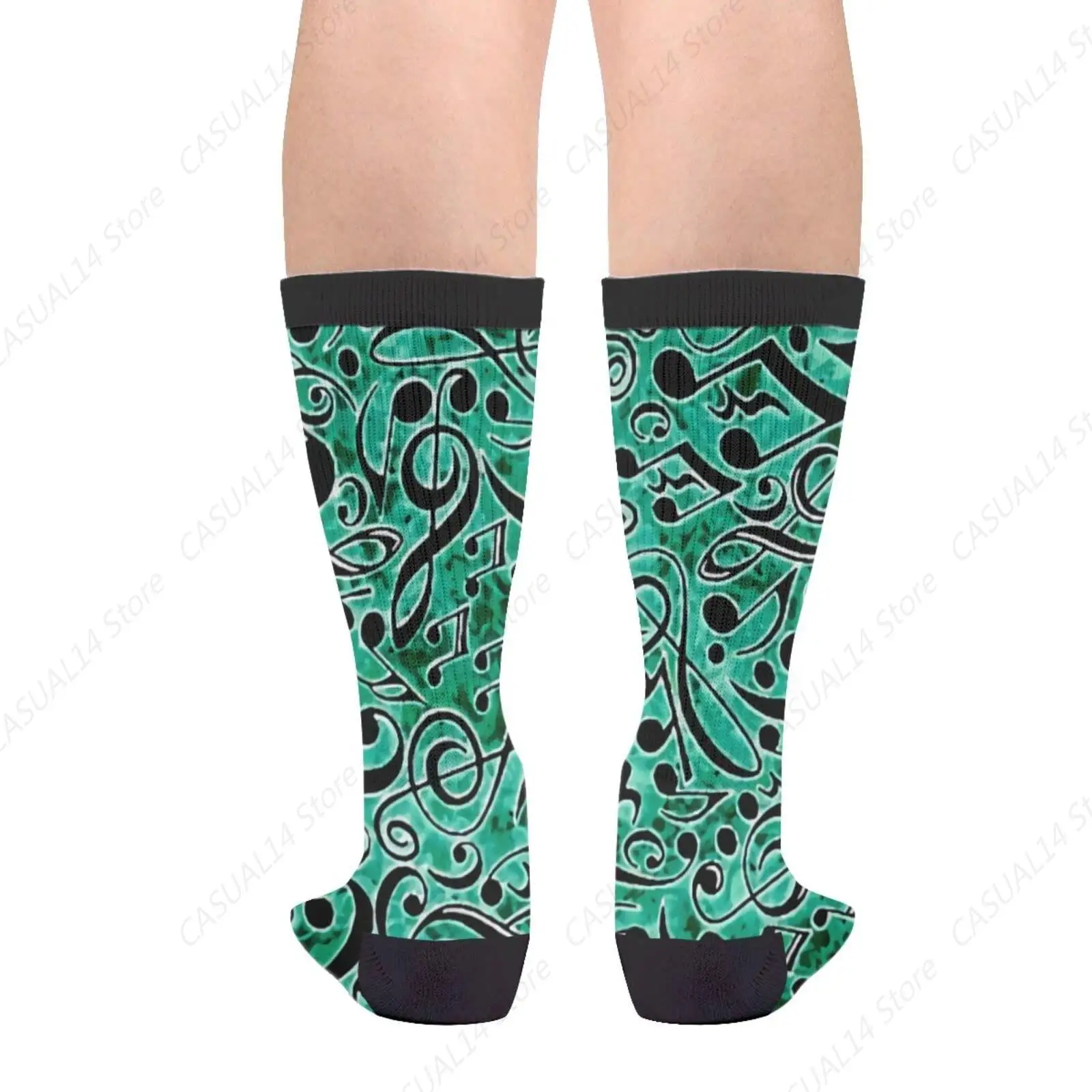 Musical Notes Green Men Women Funny Crazy Novelty Crew Tube Socks, Casual Athletic Sport Dress Socks