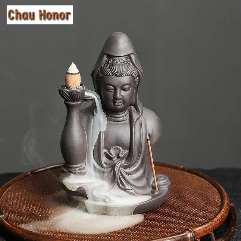 Creative Ceramic Handicraft Buddha Hand Backflow Incense Burner Incense Stick Holder Lotus Censer Office Tea House Decorate