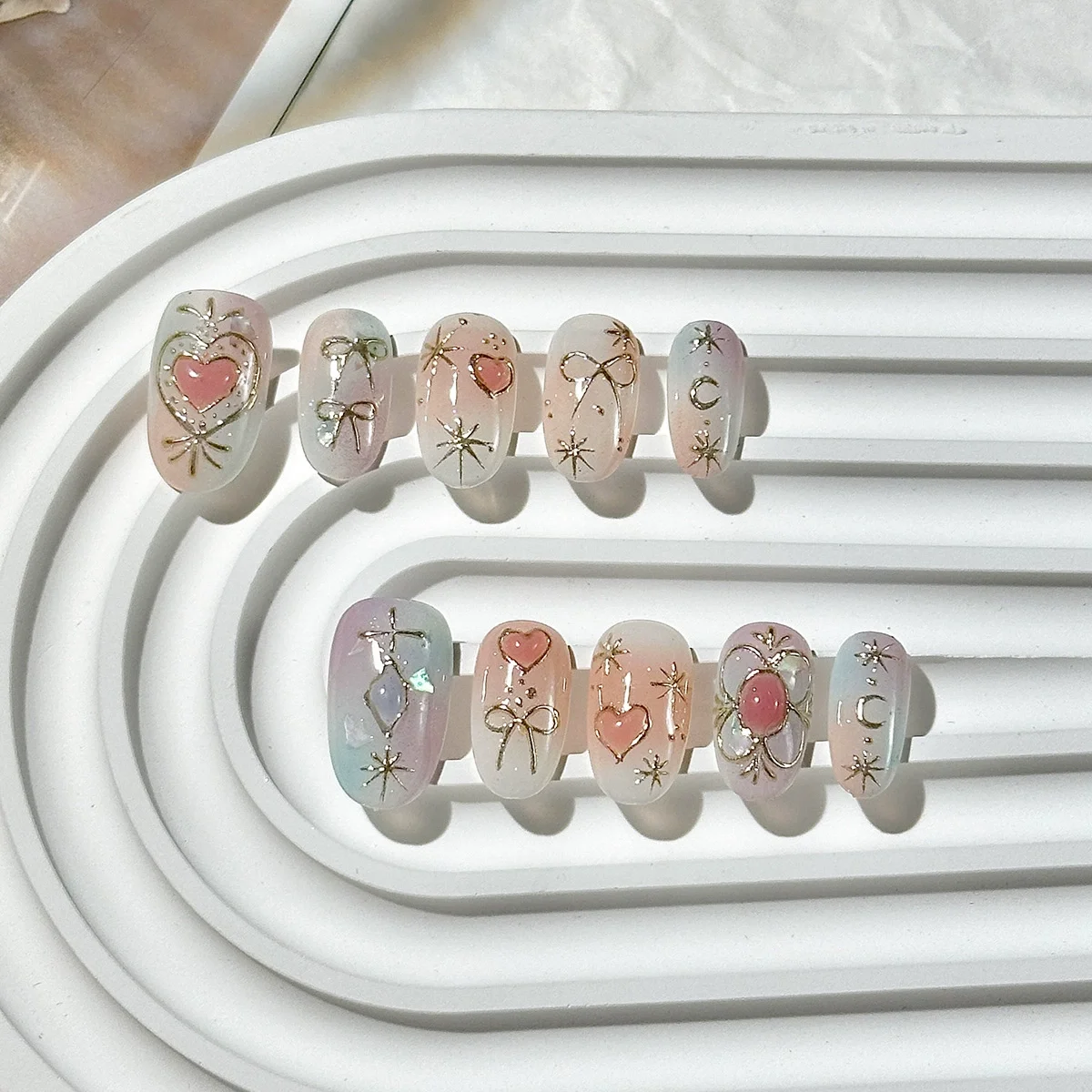 10 pçs francês oval artesanal imprensa em unhas olho de gato unhas falsas simples unhas falsas unhas artificiais Наклад Ногти Uñas Postizas