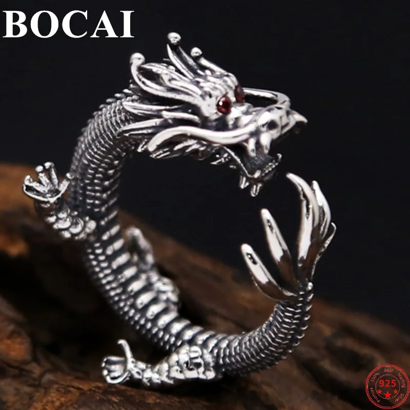 

BOCAI S925 Sterling Silver Rings for Men Women New Fashion Adjustable Hip Hop Flying Loong Pure Argentum Jewelry Free Shipping