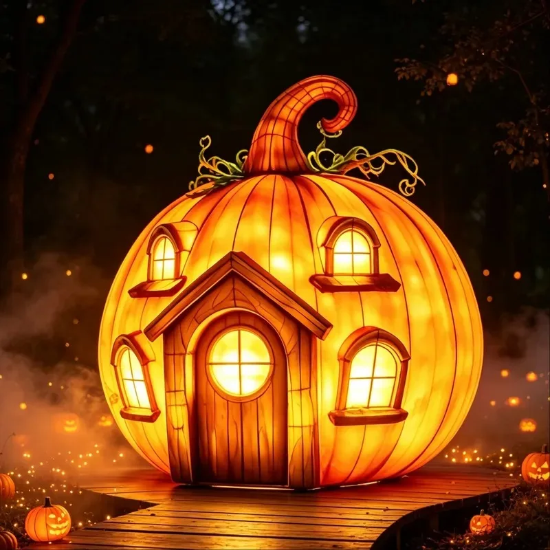 Creative Pumpkin House Lantern Outdoor Halloween Decorations for Attractions Theme Parks Town Squares