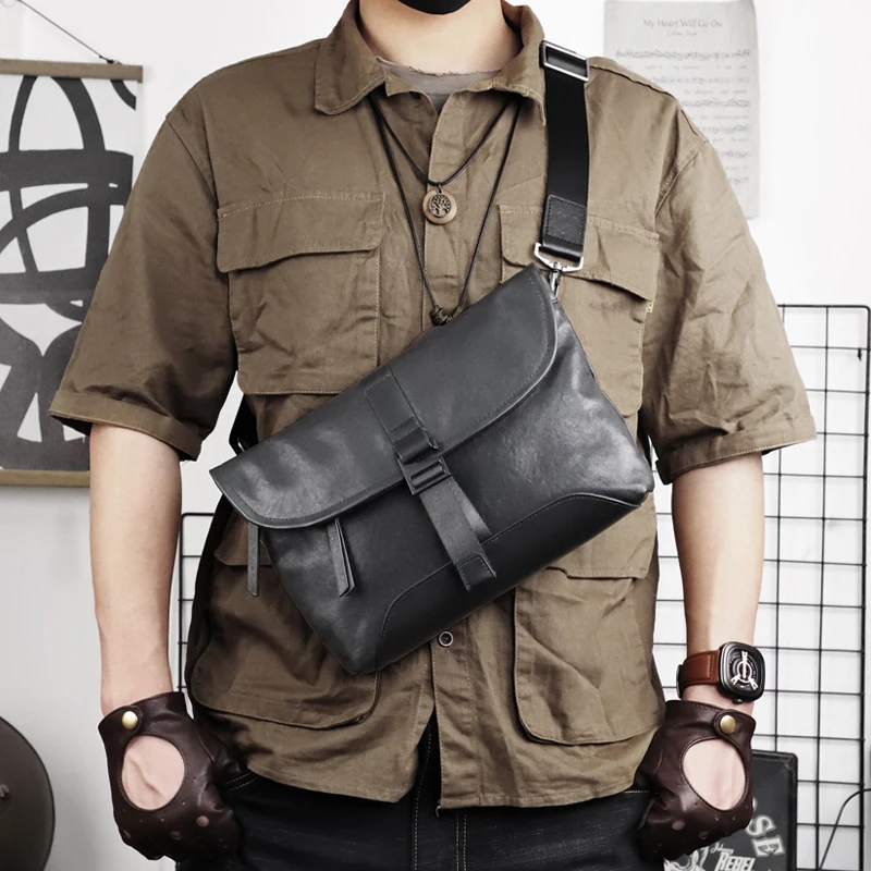 Large Capacity Men's clutch Bag Genuine Leather Business Chest Shoulder Bag Portable Storage Crossbody Bag For Male Handbag