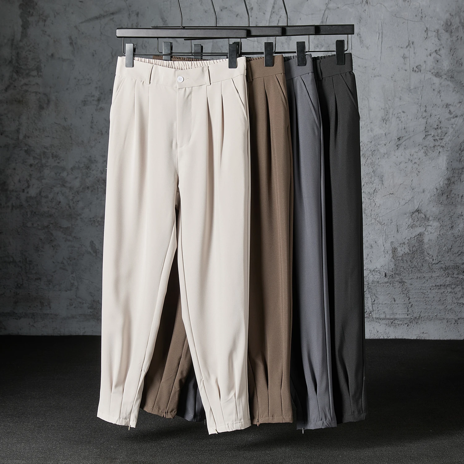 

Мужские костюмные брюки в корейском стиле, деловые повседневные свободные прямые эластичные брюки, однотонные классические брюки для мужчин