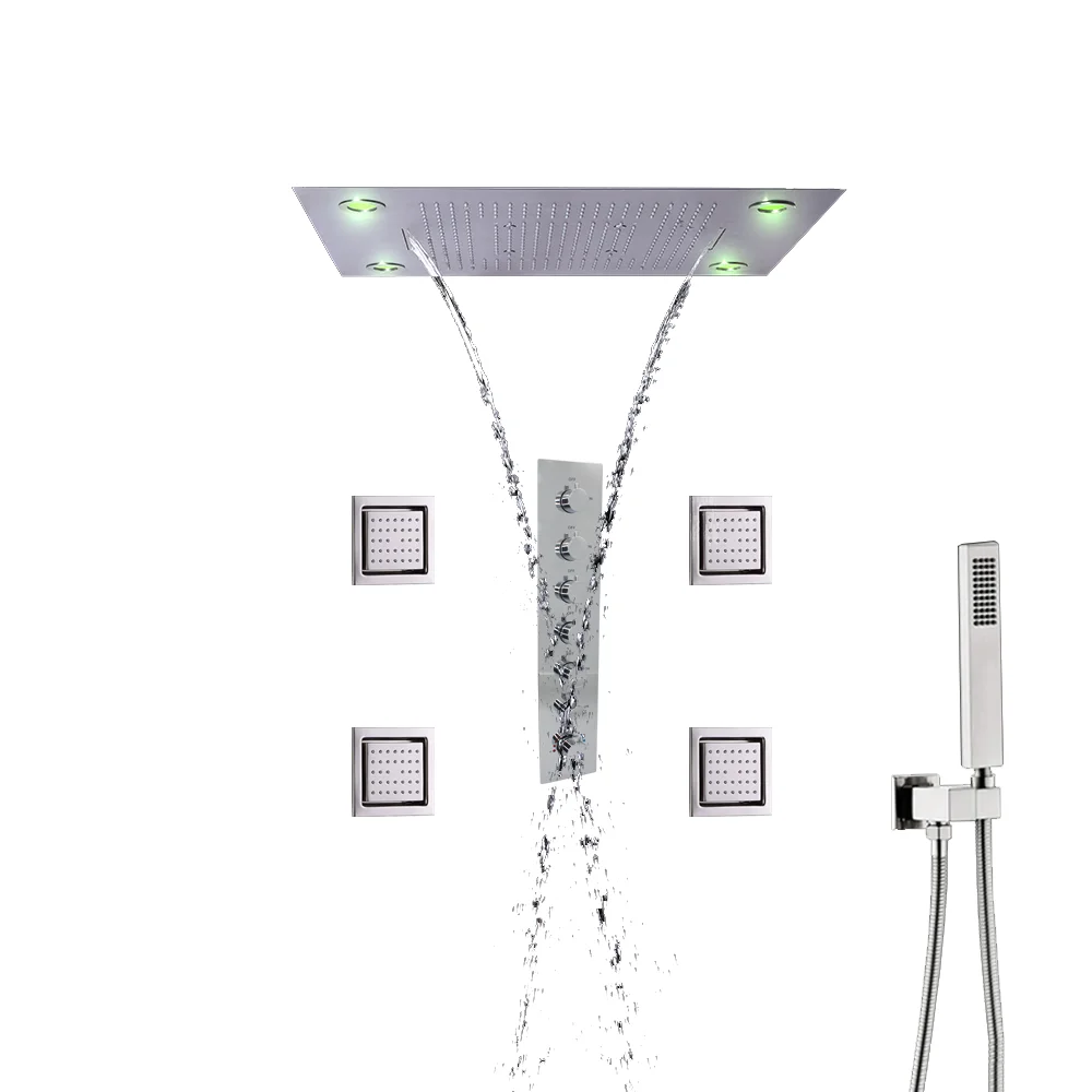 Ceiling mounted thermostatic bathroom LED shower faucet set spa mist rain shower set system