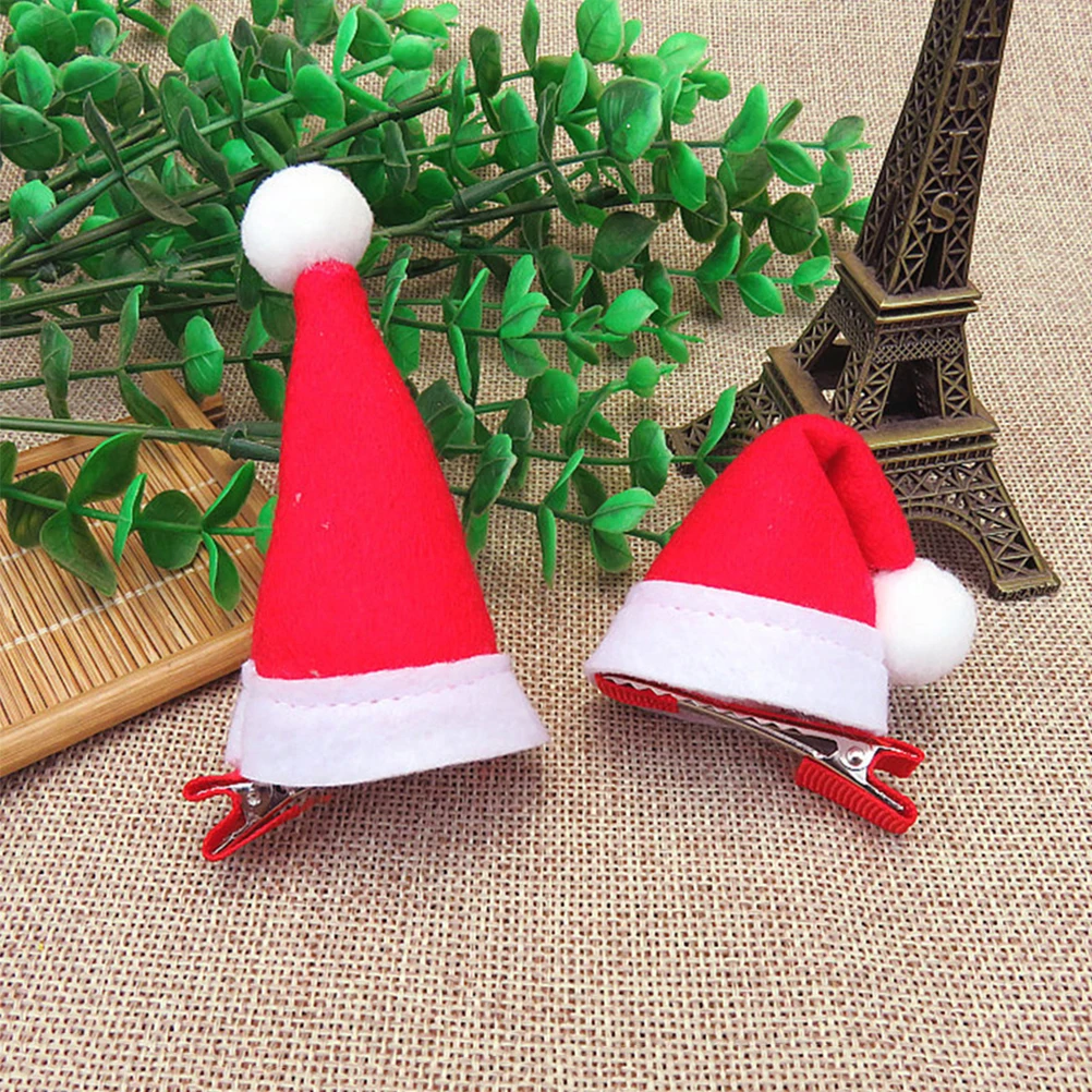 

2pcs Santa Hat Clips Christmas Hair Accessories Cute Mini Hairpins For Girls Holiday Party Tiny Barrettes Lightweight Portable