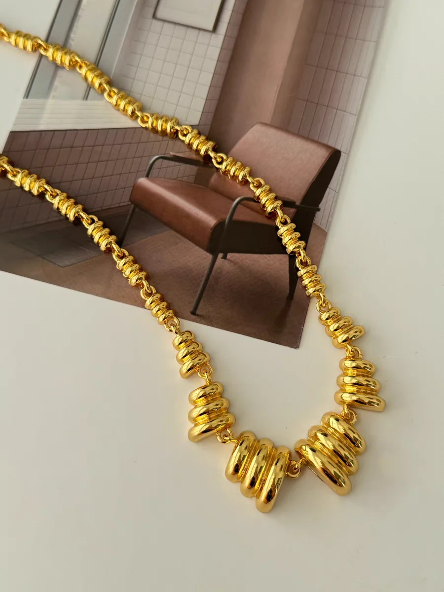 

Brass Chunky Wave Beads Choker Necklace Women Jewelry Punk Designer Runway Rare Gown Boho Japan Korean