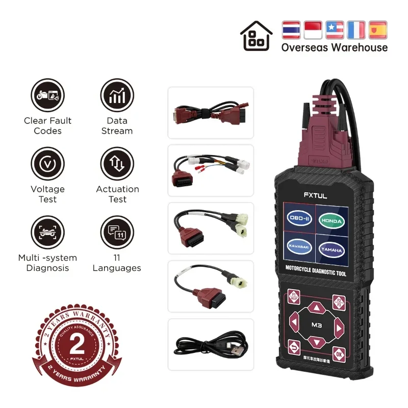 FXTUL M3 Universal Motorcycle Diagnostic Instrument Support Read Clear Fault Codes Read Data Stream Actuation Voltage Test