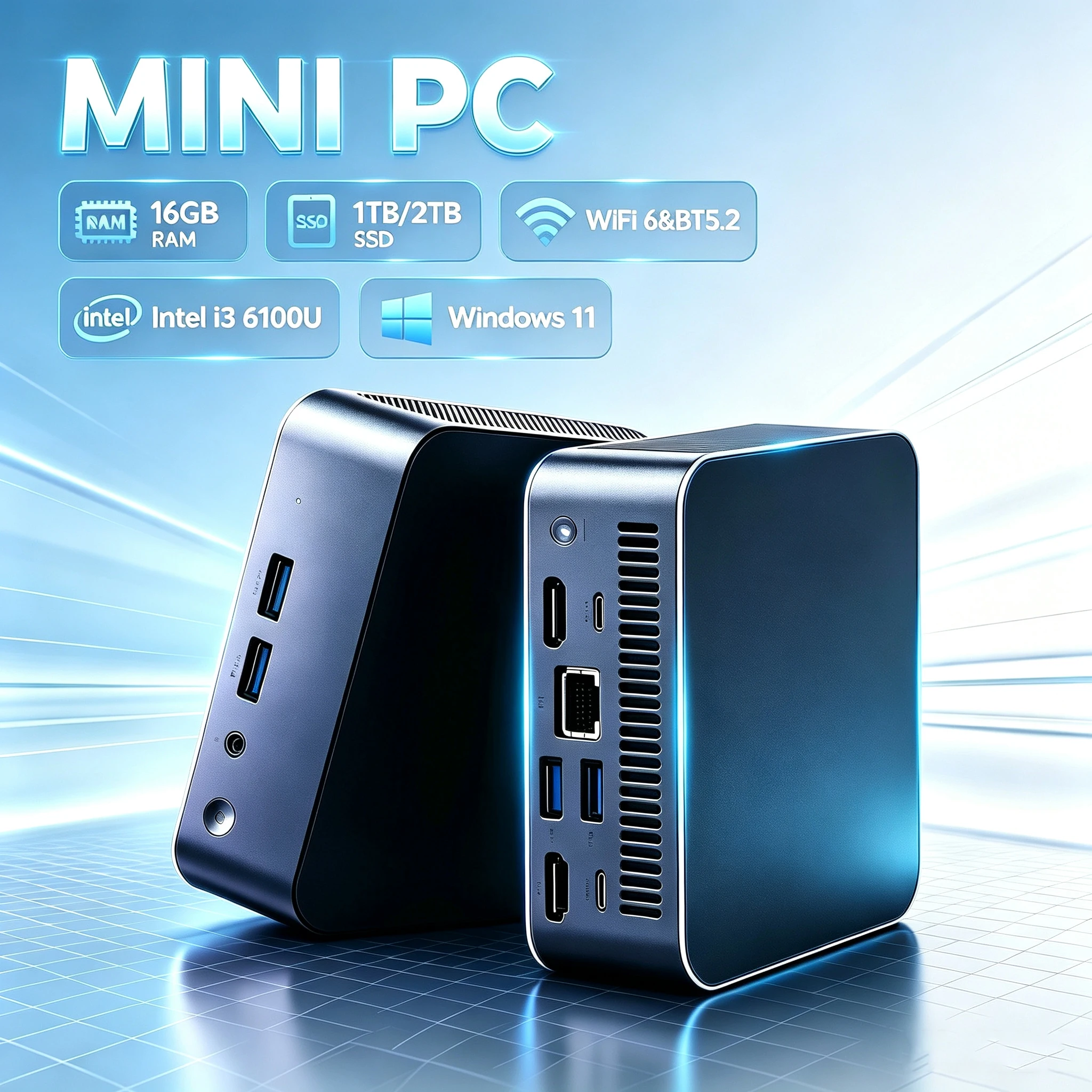 Mini PC Intel Core I3 6100U, Ordinateur d'étude, Ordinateur de bureau, Windows 11 Pro, PC Gamer, Petit Minipc, 16 Go de RAM, 1 To/2 To SSD, PC de poche