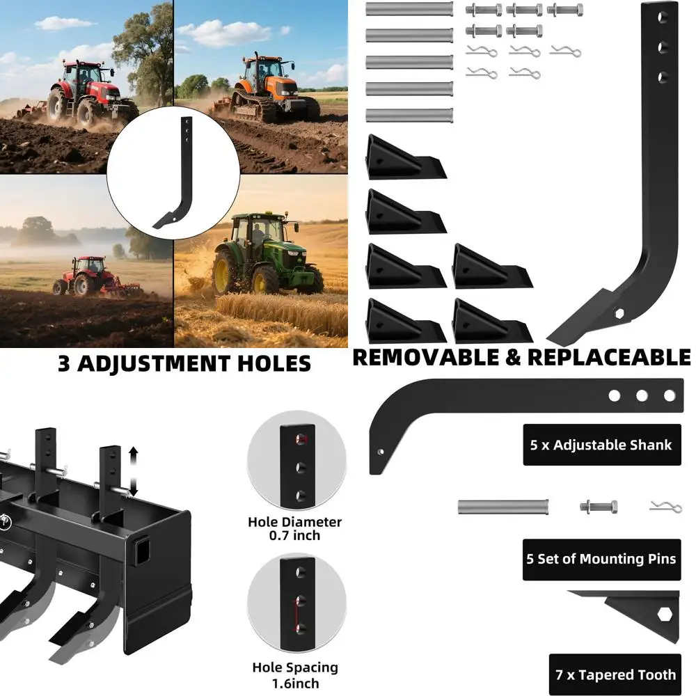 

Набор из 5 лезвий для скрепера, 16-зубчатый скребок с 3 отверстиями, рыхлитель с 7 съемными коническими зубьями и штифтами, регулируемая сборка для Di