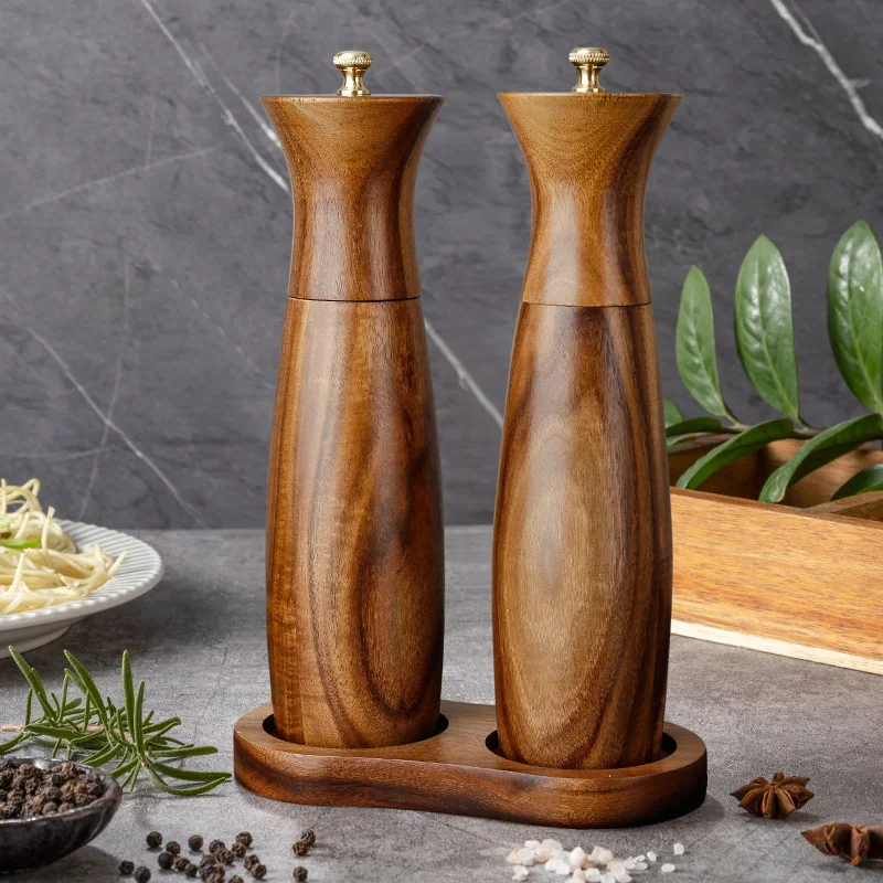 1PC-Manual Solid Wood Pepper Grinder, Western Steak Seasoning Pepper Mill, Acacia Wood Sea Salt and Pepper Grinder