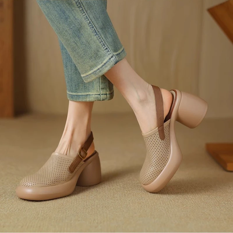 Women Vintage Hollow Chunky Platform Sandals Summer New Soft Thick Sole Buckle Shoes Woman Fashion Non-Slip Beach Slides Sandals