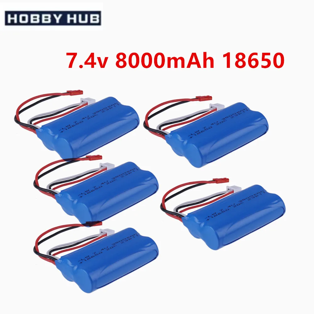 7,4 V 8000 mAh 2S 18650 lipo batterie JST STECKER Für Fernbedienung hubschrauber Auto Boote Spielzeug teile Upgrade 5000 mAh 7,4 v Batterie