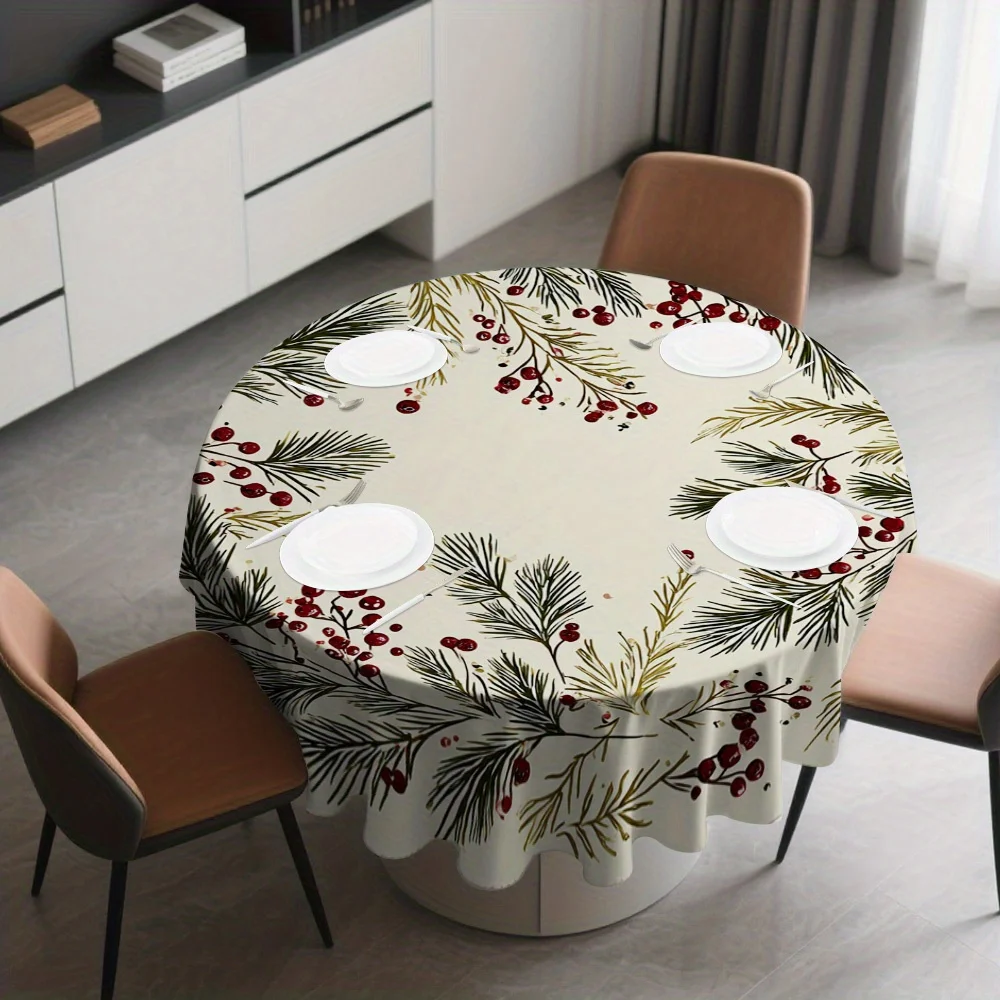 1 large round tablecloth with Christmas pine and berry wreath as a fashion ornament