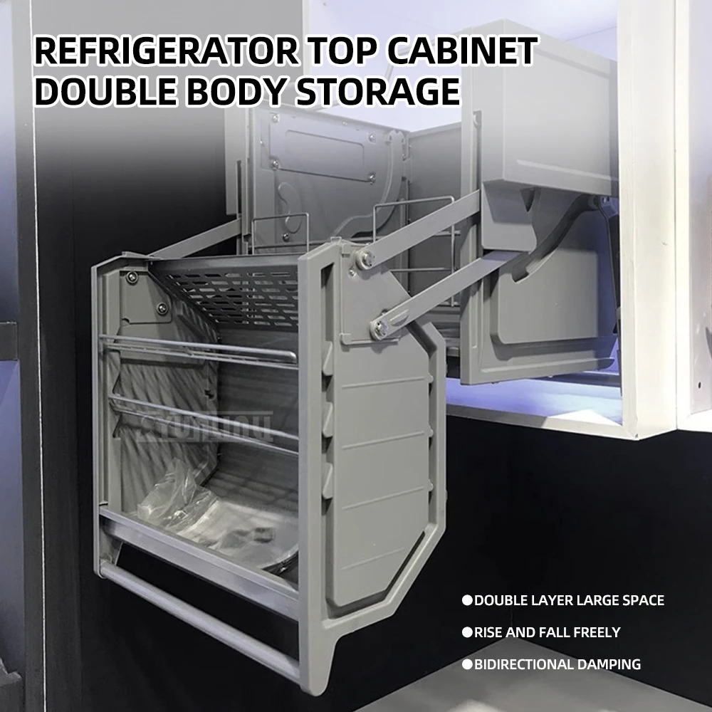

Dual Body Lifting Hanging Cabinet Basket Kitchen Storage Refrigerator Top Cabinet Snack Basket Deep Pull-Down Elevator