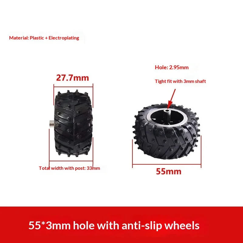 set of 55mm Plastic Non‑Slip 4WD Wheels, 3mm Bore, Educational Experiment 4‑Wheel Car Tires, Wheel Axle Kit