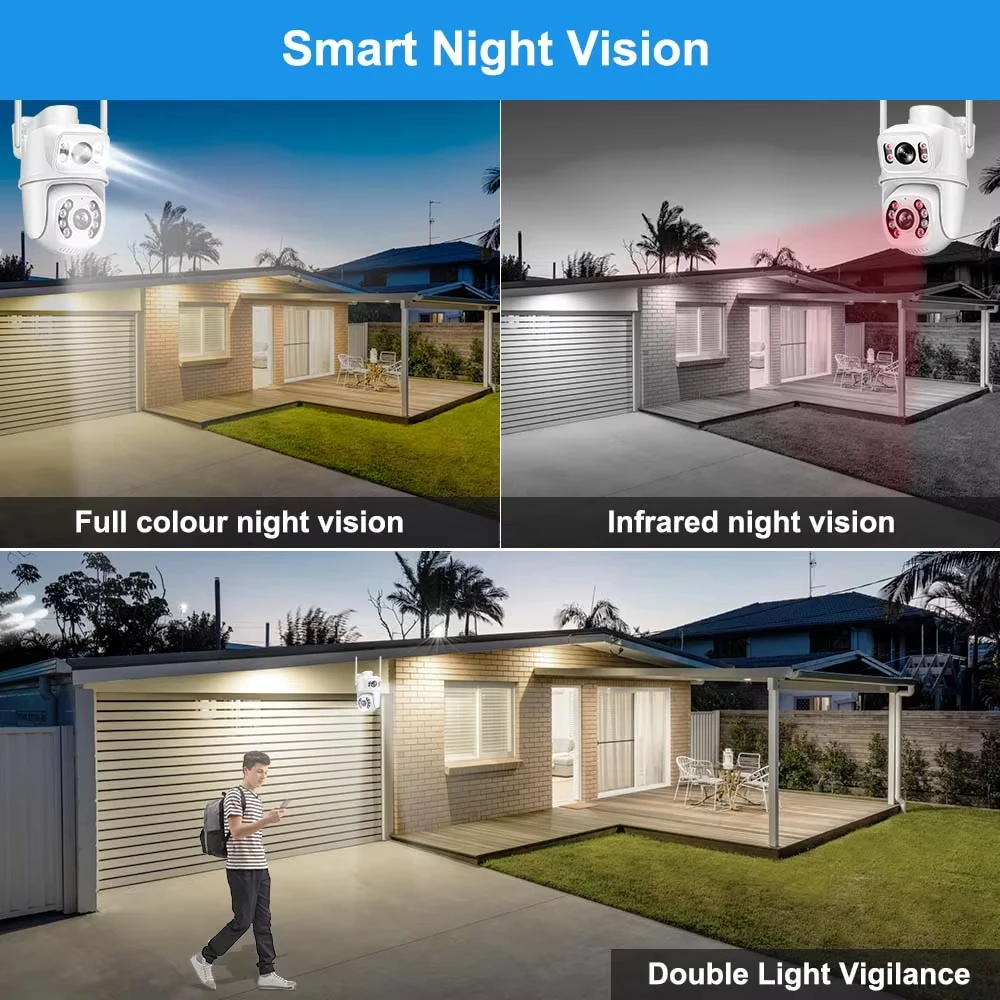 4K Wireless Dual Lens PTZ Camera Alarm System Secutrity Home WIFI ICSee 2Audio Motion Detect IP Camera Work 8MP 10CH POE NVR Kit